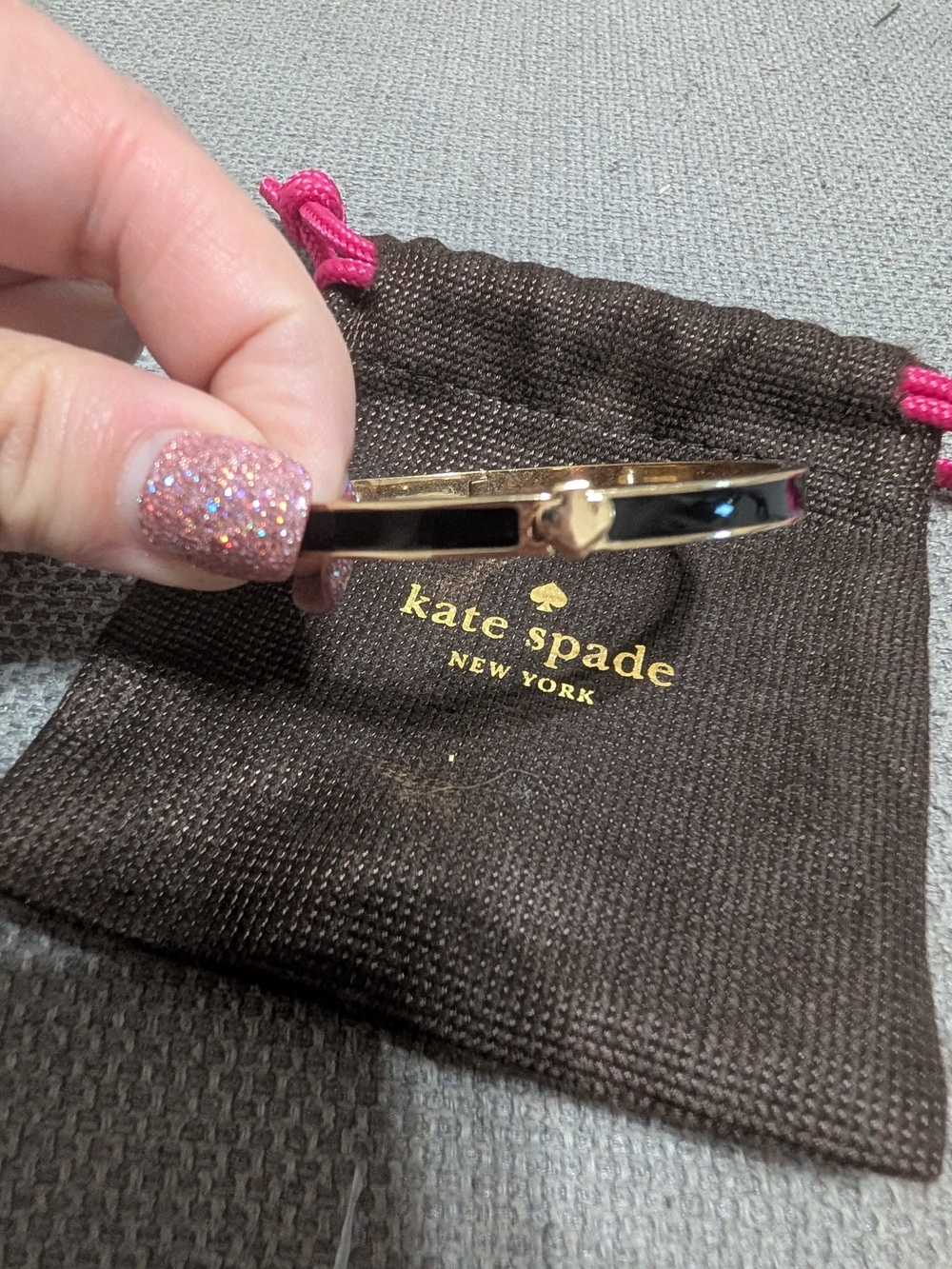 kate spade Gold and Black Enamel Heart Bangle